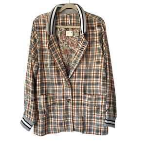 Free People NWTs Victoria Track Blazer plaid Black Yellow size large